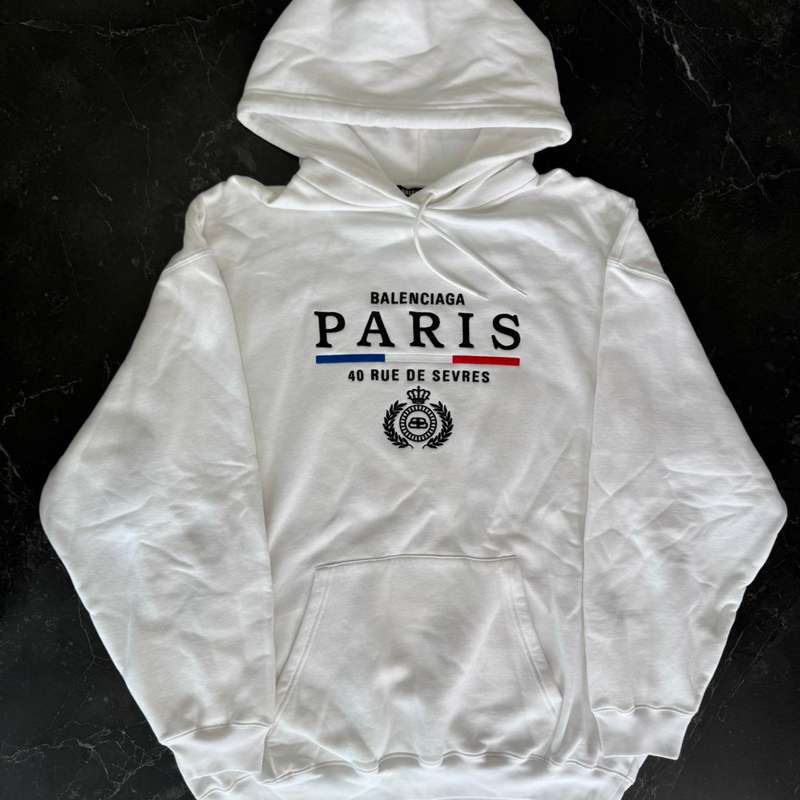Balenciaga Paris Flag Embroidery White Hoodie - 1