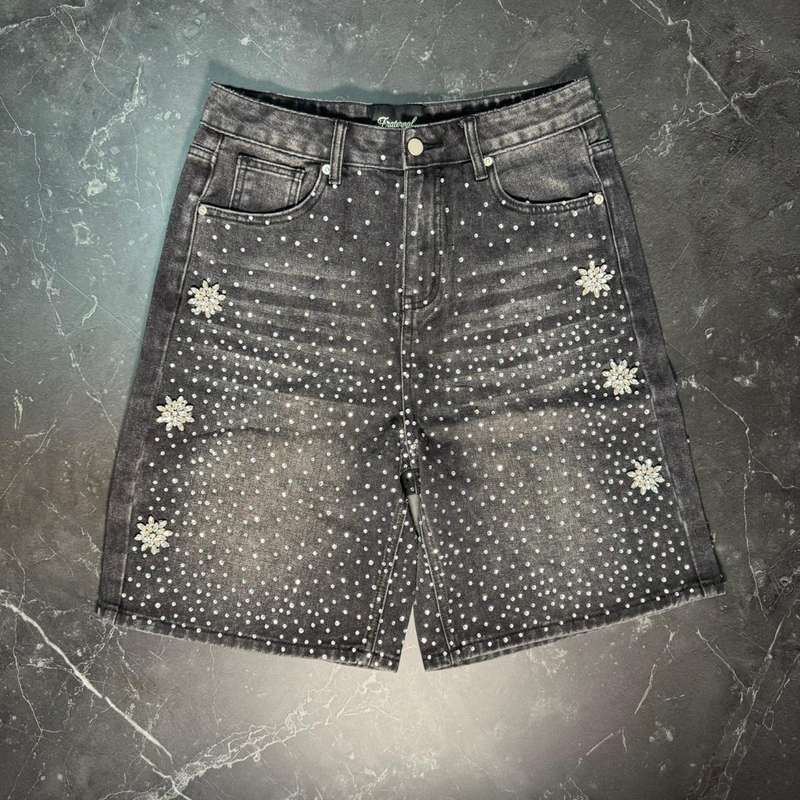 Fraternal Rhinestone Denim Shorts Black - 1