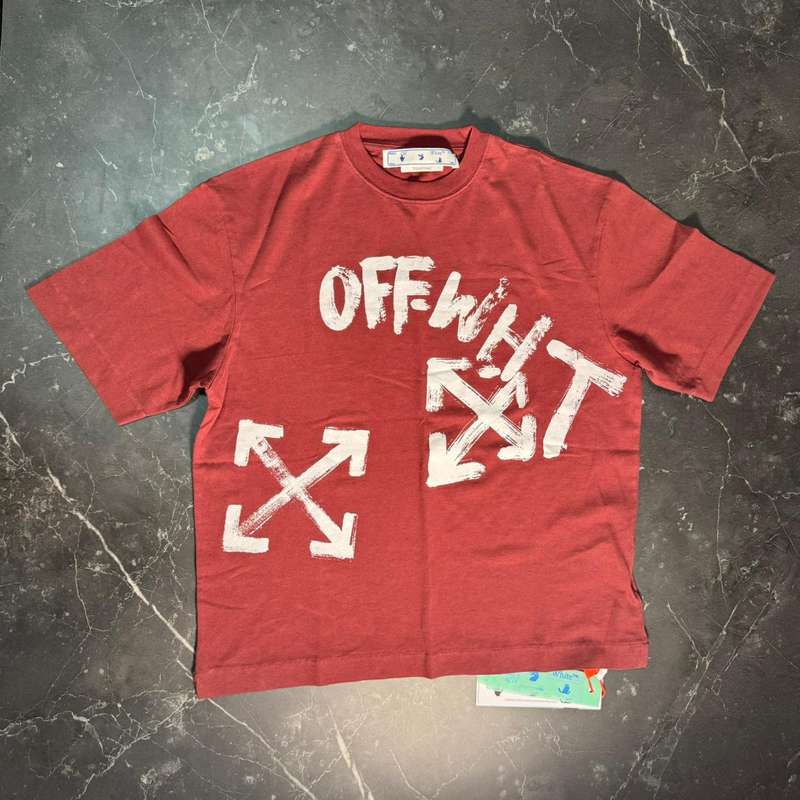 Off-White Paint Script Burgundy Tee - 1