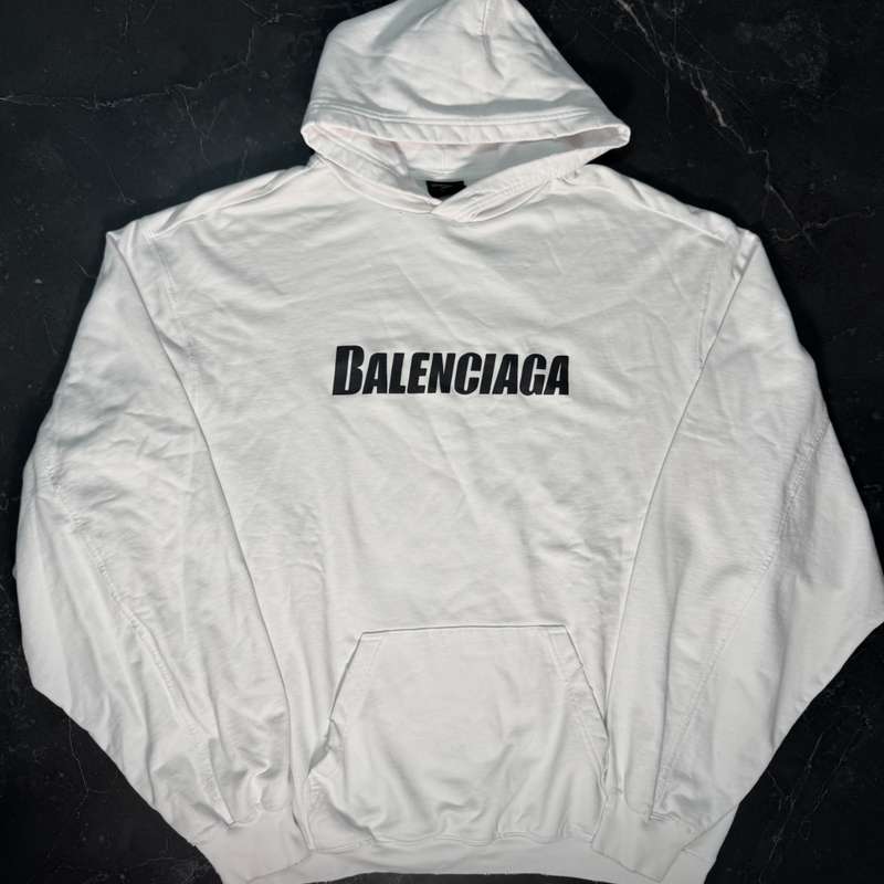 Balenciaga Caps Destroyed White Hoodie