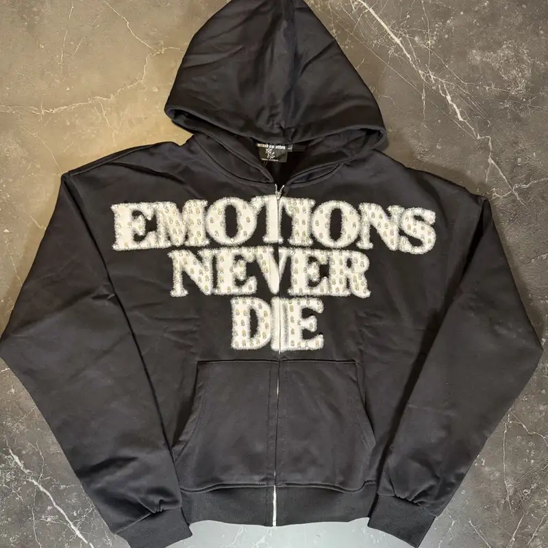 Mixed Emotions Black End Rhinestone Zip Up  - 1