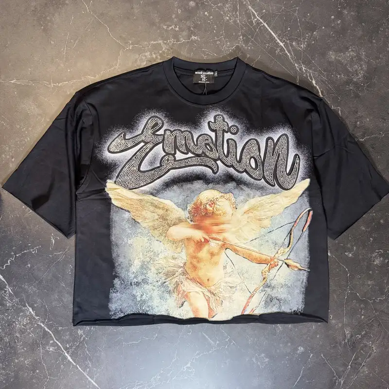 Mixed Emotions Angel Black Rhinestone Tee - 1