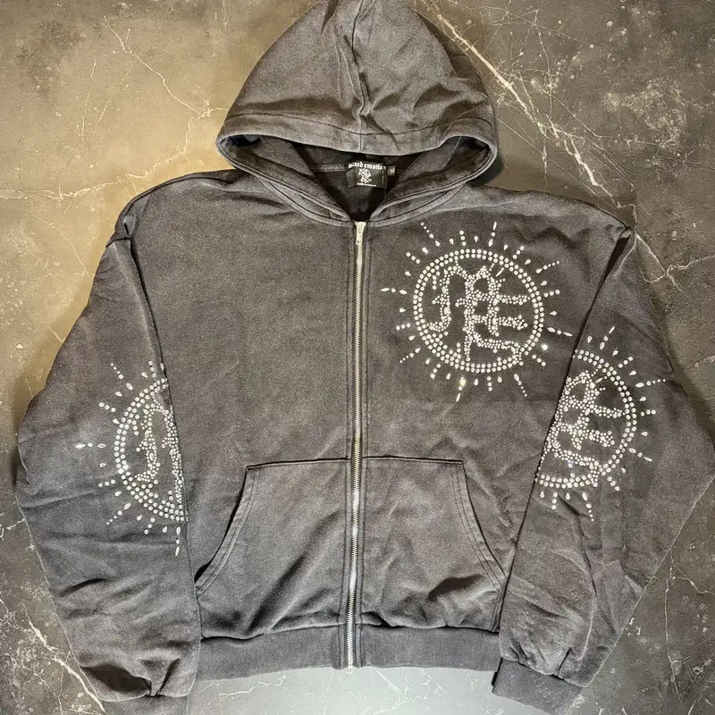 Mixed Emotions Eclipse Grey Rhinestone Zip Up - 1