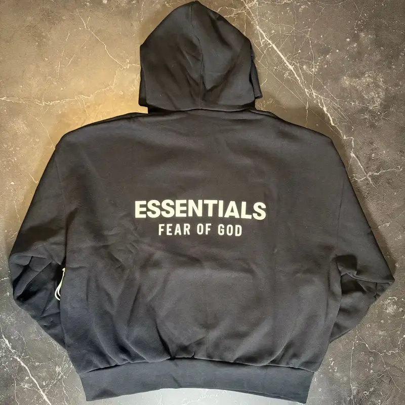 Essentials Chest Graphic Vintage Black Hoodie 2